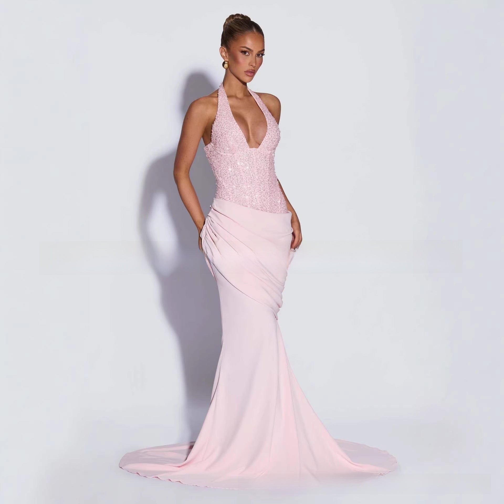 Womens Halter Neck Mermaid Evening Dress
