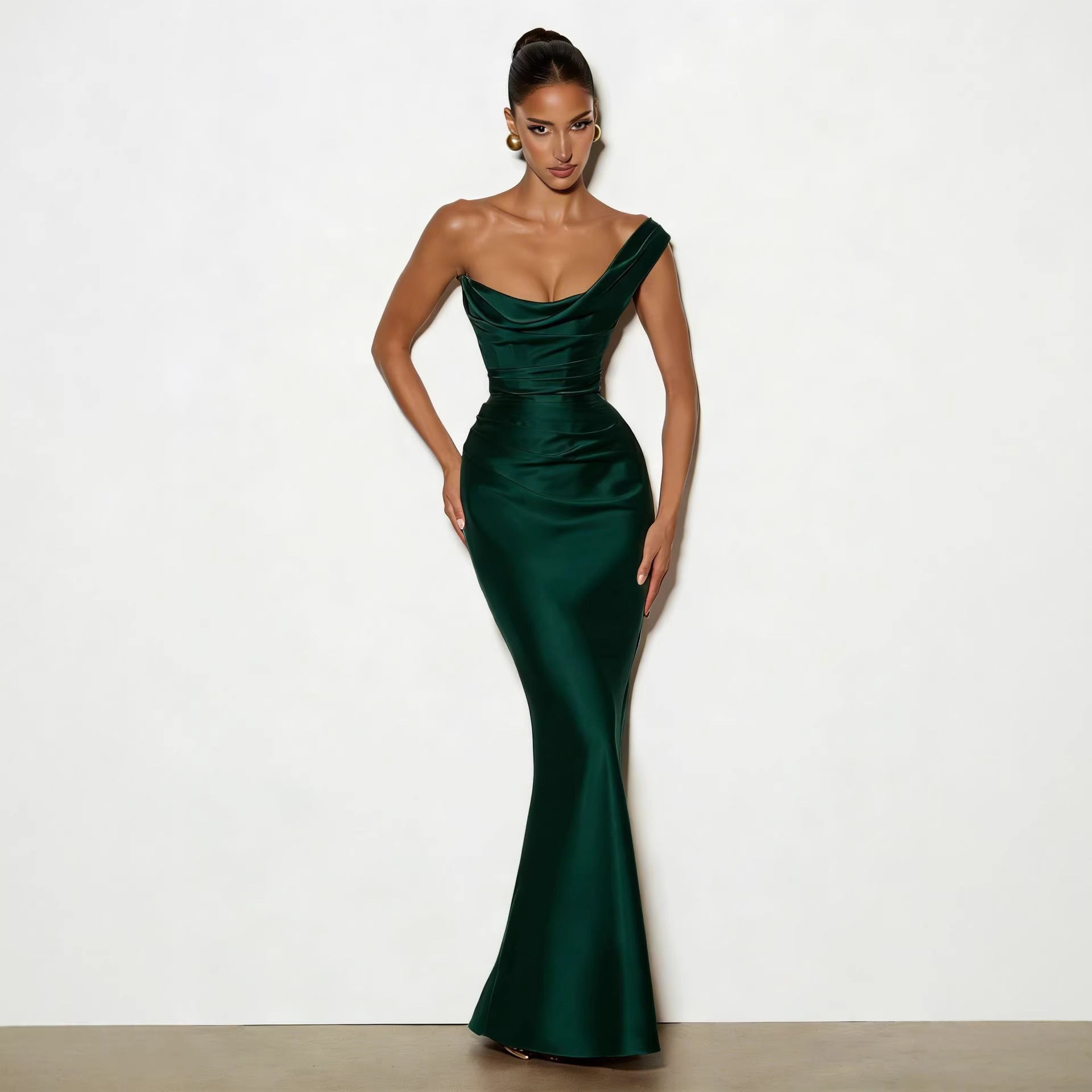 One-Shoulder Sleeveless Evening Dress