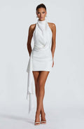 Womens Satin Halter Backless Dress