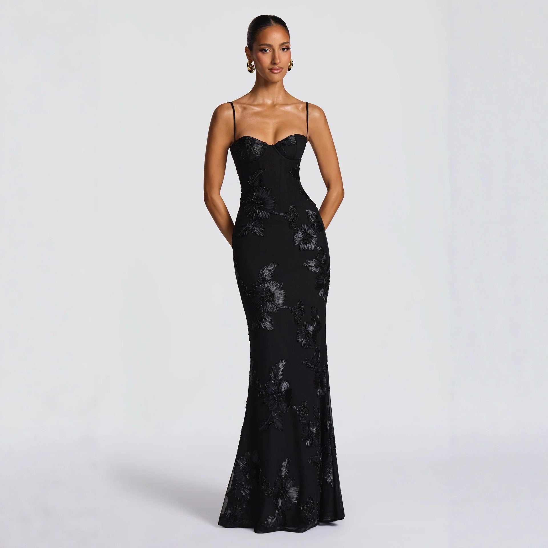 Elegant Floral Backless Long Dress for Women