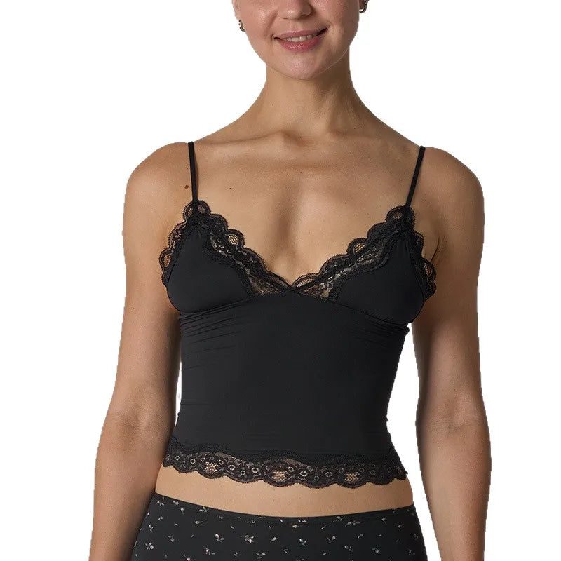 Thin Sleeveless Vest Skin-friendly Sexy Lace Camisoles Adjustable Deep V Suspenders Women Lingerie Underwear Tanks Lady Tanktop