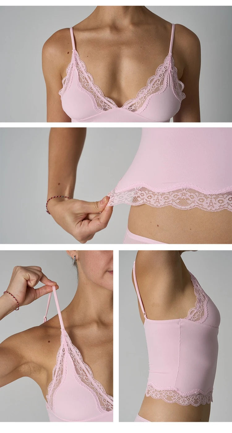 Thin Sleeveless Vest Skin-friendly Sexy Lace Camisoles Adjustable Deep V Suspenders Women Lingerie Underwear Tanks Lady Tanktop