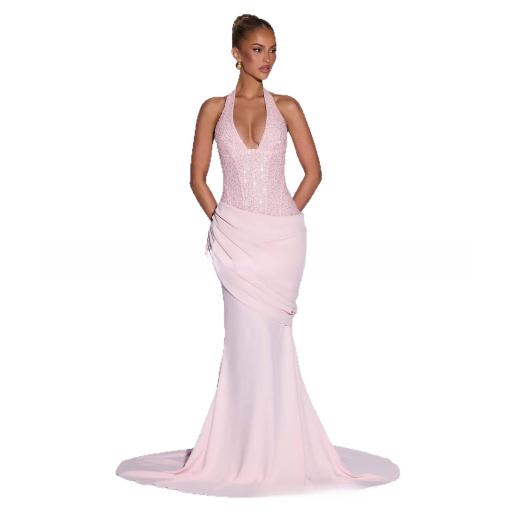 Womens Halter Neck Mermaid Evening Dress